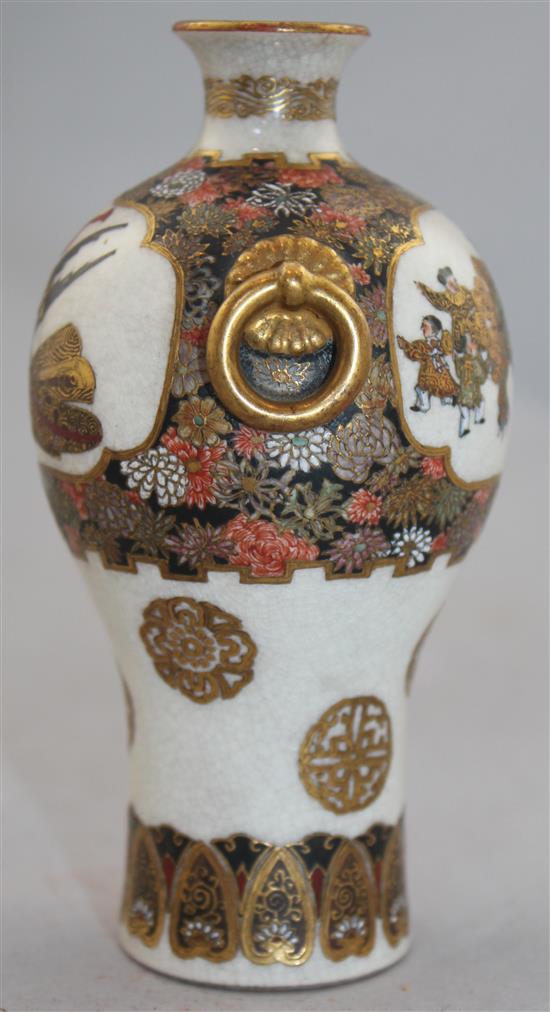 A Japanese Satsuma pottery small baluster vase, Meiji period, 12.3cm.